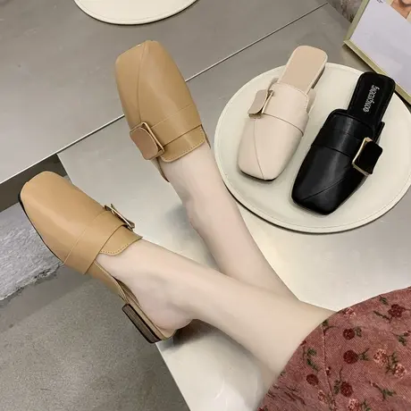 包头半拖鞋女外穿2023夏季新款百搭方头粗跟懒人凉拖网红穆勒鞋子商品大图