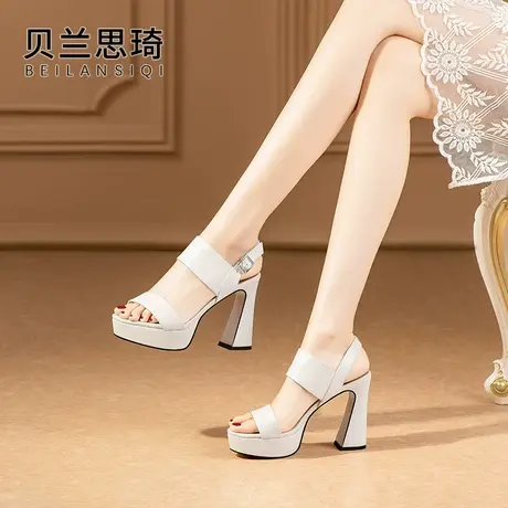 真皮舒适厚底粗跟凉鞋女2025夏季新款软皮露趾防水台高跟凉鞋商品大图