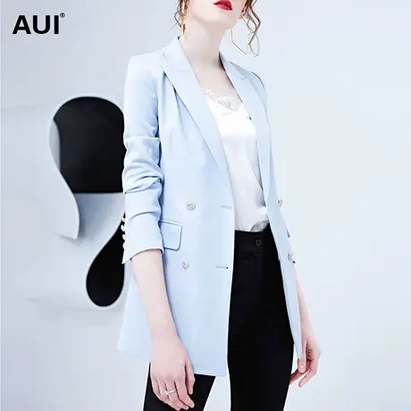 AUI欧洲站蓝色职业小西装外套女2023年春秋新款气质高端修身西服商品大图