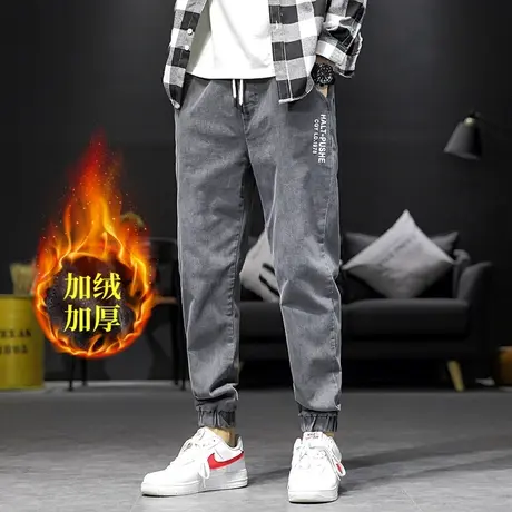 潮牌男士牛仔裤秋冬2021新款韩版潮流加绒加厚青年直筒休闲长裤子商品大图