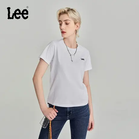 Lee商场同款标准版小logo绣花白色休闲女短袖T恤LWT0067073RT-K14图片