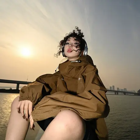 YEP潮牌复古美拉德连帽外套女春秋2024新款运动宽松薄款夹克上衣商品大图