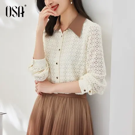 OSA欧莎秋装2022年新款设计感小众蕾丝衬衫女高级感别致衬衣上衣商品大图
