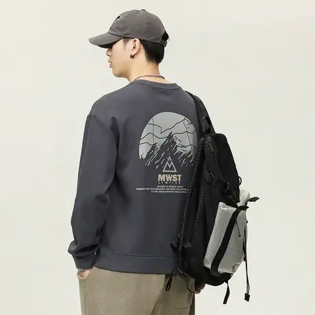 潮牌秋季男装长袖春秋款卫衣圆领印花时尚休闲高档男士休闲卫衣图片