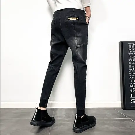 男士牛仔裤潮流韩版修身小脚裤社会小伙牛仔长裤纯色百搭潮牌ins商品大图