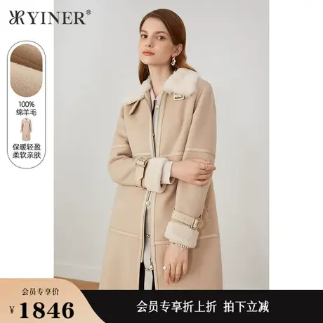 YINER音儿线上专选女装冬季羊皮革外套毛领纯绵羊毛双面呢大衣商品大图