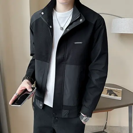 立领外套男春秋季个性韩版潮流宽松百搭休闲拼接设计上衣夹克秋装商品大图