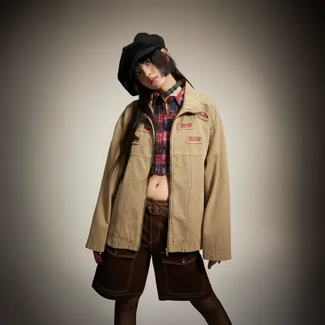 复古设计感贴布绣外套女春秋2024年新款情侣装夹克宽松小众上衣潮图片