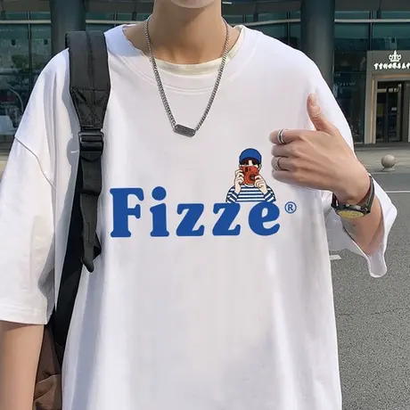 国潮港风宽松短袖t恤男ins潮牌字母半袖夏季男装冰丝纯棉打底衫薄商品大图