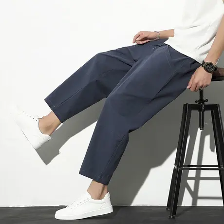 九分裤男夏季休闲裤直筒薄款加肥加大码宽松青年裤子复古男装中裤商品大图