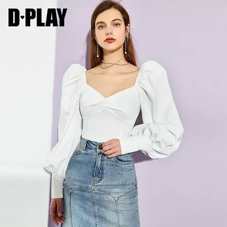 DPLAY秋装季新时尚白复古宫廷领扭结衬衫短商品大图