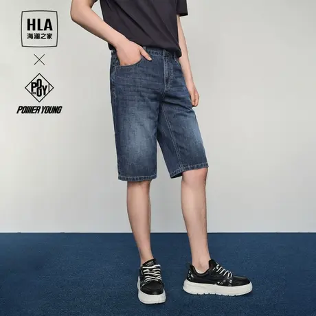 HLA/海澜之家POWER YOUNG系列牛仔中裤24春夏新款中腰刺绣短裤男商品大图
