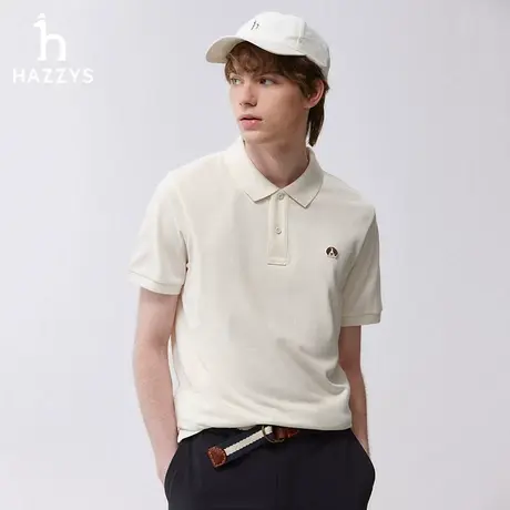 Hazzys哈吉斯2024夏季新款宽松简约短袖纯色T恤衫休闲polo衫男潮商品大图