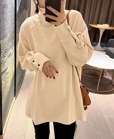 半高领打底衫女秋冬内搭洋气大码宽松显瘦中长款德绒长袖t恤上衣图片