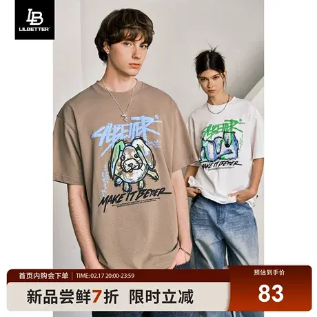 Lilbetter短袖T恤男印花美式半袖复古内搭五分袖夏季宽松情侣装LB图片