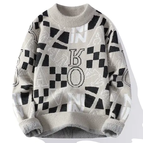 毛衣男秋冬季加厚保暖上衣服潮牌ins宽松圆领内穿冬装打底针织衫商品大图