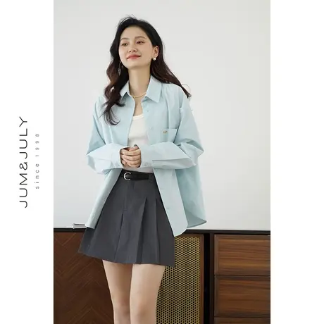 嘉茱莉2024早春新款上衣多巴胺衬衫女设计感上衣蓝色漂亮小衫衬衣商品大图