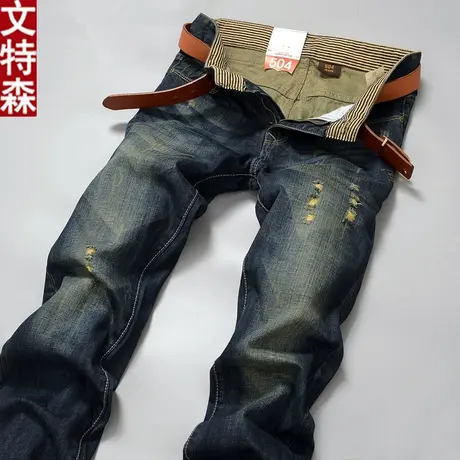 文特森新款男士牛仔裤青年春夏款修身直筒长裤男装潮男裤子图片