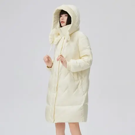 艾莱依2022年冬季新款羽绒服女装蝴蝶结设计连帽长款鸭绒时尚外套商品大图