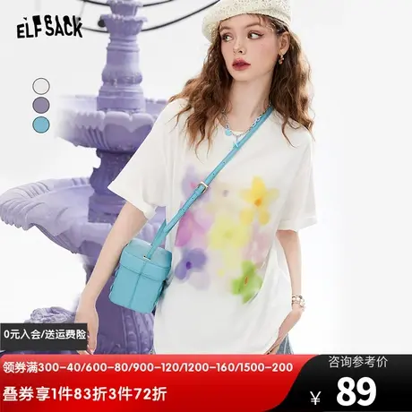 妖精的口袋印花白色短袖t恤女2023夏季新款宽松小众半袖显瘦上衣商品大图