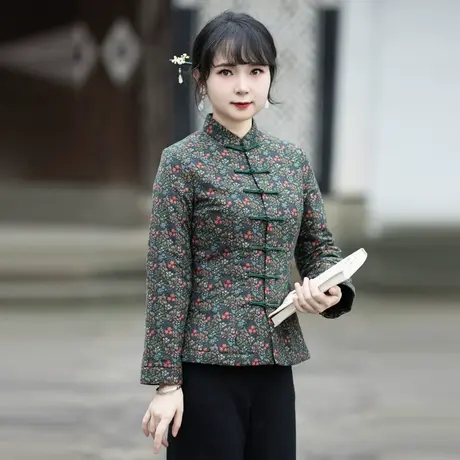 筠雅中国风碎花小棉袄唐装上衣女冬季新款加厚保暖旗袍女装23J671商品大图