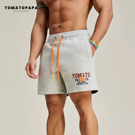 TOMATOPAPA原创短裤男2023夏潮牌字母印花设计抽绳弹力束腰运动裤商品大图