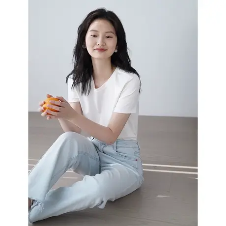 嘉茱莉2023夏季新款莫代尔防溅水圆领短袖t恤凉感内搭上衣设计感图片