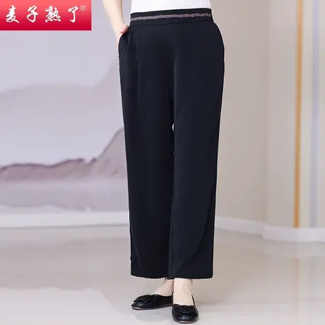 妈妈夏装2023新款阔腿裤中年九分休闲裤子40-50岁松紧腰裤子女装商品大图