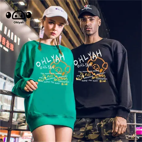 卡通圆领小猪卫衣女2023秋冬新款宽松简约情侣潮牌中性风运动外套商品大图