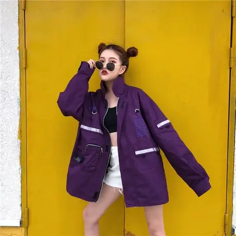 超火cec工装外套女春秋季2021新款流行韩版宽松bf港风学生百搭潮图片