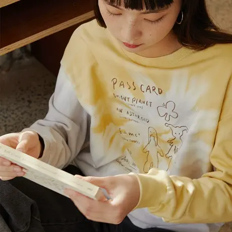 omont蛋挞家 复古扎染卫衣女秋冬新款百搭宽松慵懒风上衣女潮ins图片