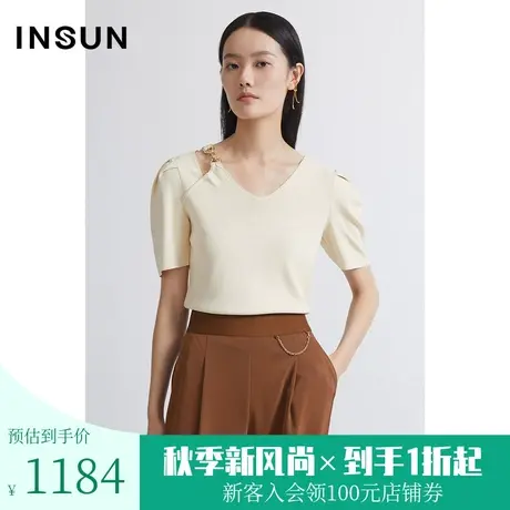 恩裳商场同款夏时尚微收腰褶皱袖型设计轻化短袖针织衫图片