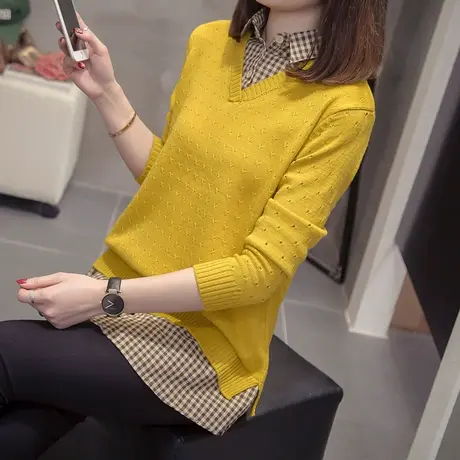 春季假两件毛衣女2023新款洋气韩版宽松时尚洋气显瘦针织马甲衬衫图片