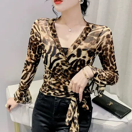 薄款冰丝防晒开衫女长袖夏季豹纹系带小披肩气质性感空调衫外套潮图片