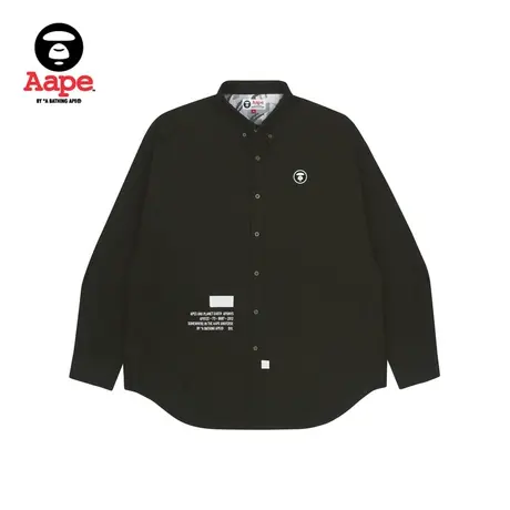 Aape旗舰店男装秋款猿颜纯色字母印花刺绣长袖衬衫8394XXI图片