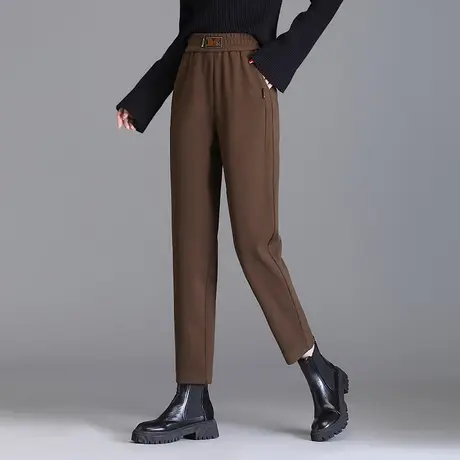 松紧腰九分哈伦裤女秋季2023新款毛呢小脚裤显瘦百搭休闲裤萝卜裤商品大图