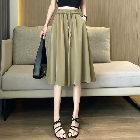 八分裙裤冰丝阔腿裤女夏季薄款2023新款小个子七分裤休闲裤直筒裤商品大图