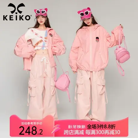 【高密三防面料】魔术贴标粉色冲锋衣外套2023秋季宽松户外夹克商品大图