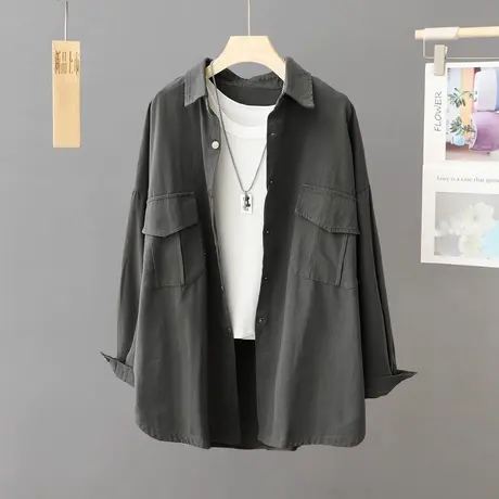 秋季中长款衬衫外套女式宽松大码2023年新款秋装上衣休闲衬衣外套图片