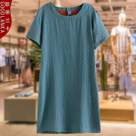 40-50岁中年胖妈妈夏季短袖连衣裙大码宽松洋气纯棉家居休闲A字裙商品大图