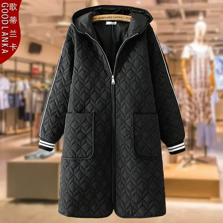 中年加肥加大码女冬季新款棉服宽松显瘦中长款连帽棉衣外套200斤图片