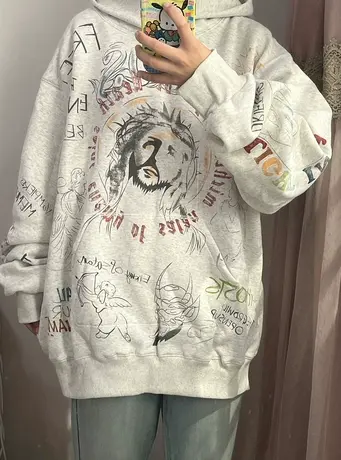 美式复古潮牌卫衣女秋冬小个子高级感上衣慵懒风加绒加厚连帽外套商品大图