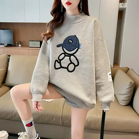 半高领卫衣女秋冬韩版宽松设计感小众加绒加厚小个子学生上衣外套商品大图