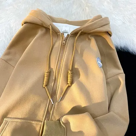 oversize设计感连帽开衫卫衣女秋冬加绒加厚ins潮牌宽松大码外套图片