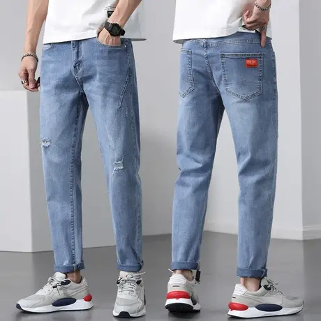 破洞乞丐九分痞帅牛仔裤男士直筒宽松休闲男裤子夏季薄款夏天潮牌商品大图