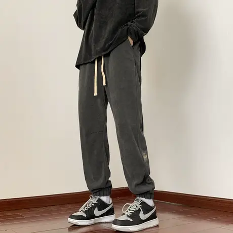 春秋季雪尼尔运动裤男ins潮牌日系简约灰色休闲裤子宽松束脚卫裤商品大图