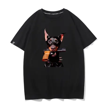 秀洛大黑狗狗反战手枪印花短袖T恤半袖打底衫衣服纯棉圆领ins潮流商品大图