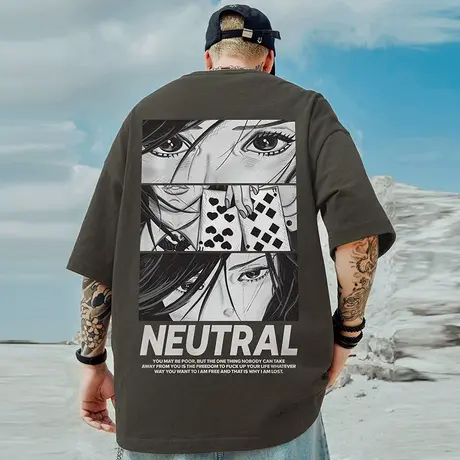 2023新款短袖t恤大码男装纯棉宽松夏季oversize上衣服ins体恤半袖商品大图