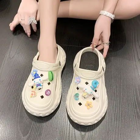 踩屎感奶呼呼兔子洞洞凉拖鞋女厚底两穿2023年夏新款包头百搭外穿图片