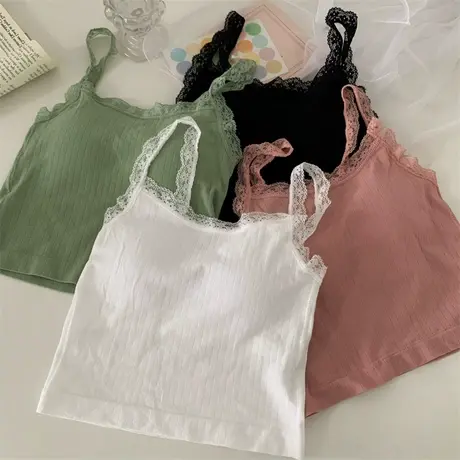 白色纯欲风蕾丝小背心吊带女春秋甜辣修身内搭打底衫短款上衣夏季商品大图